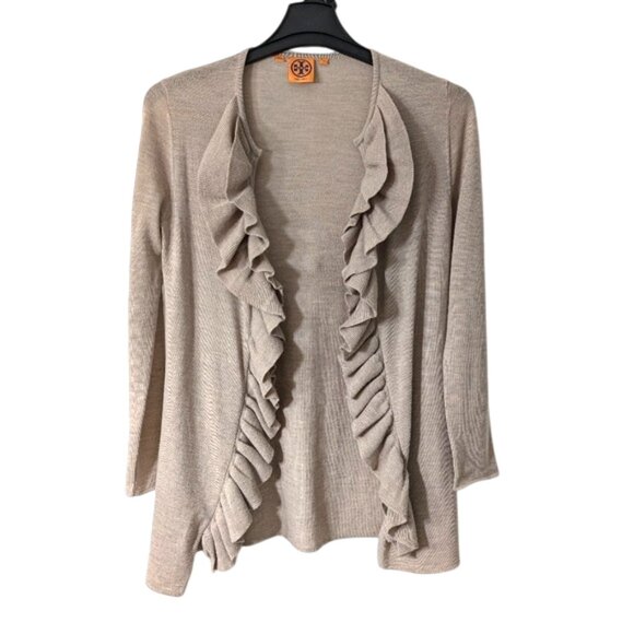 Tory Burch 100% Wool Ruffle Cardigan Sweater - Picture 1 of 5